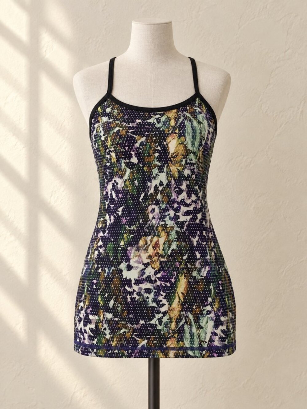 lululemon Power Y Tank Floral Print Luon Built In Shelf Bra Size 2